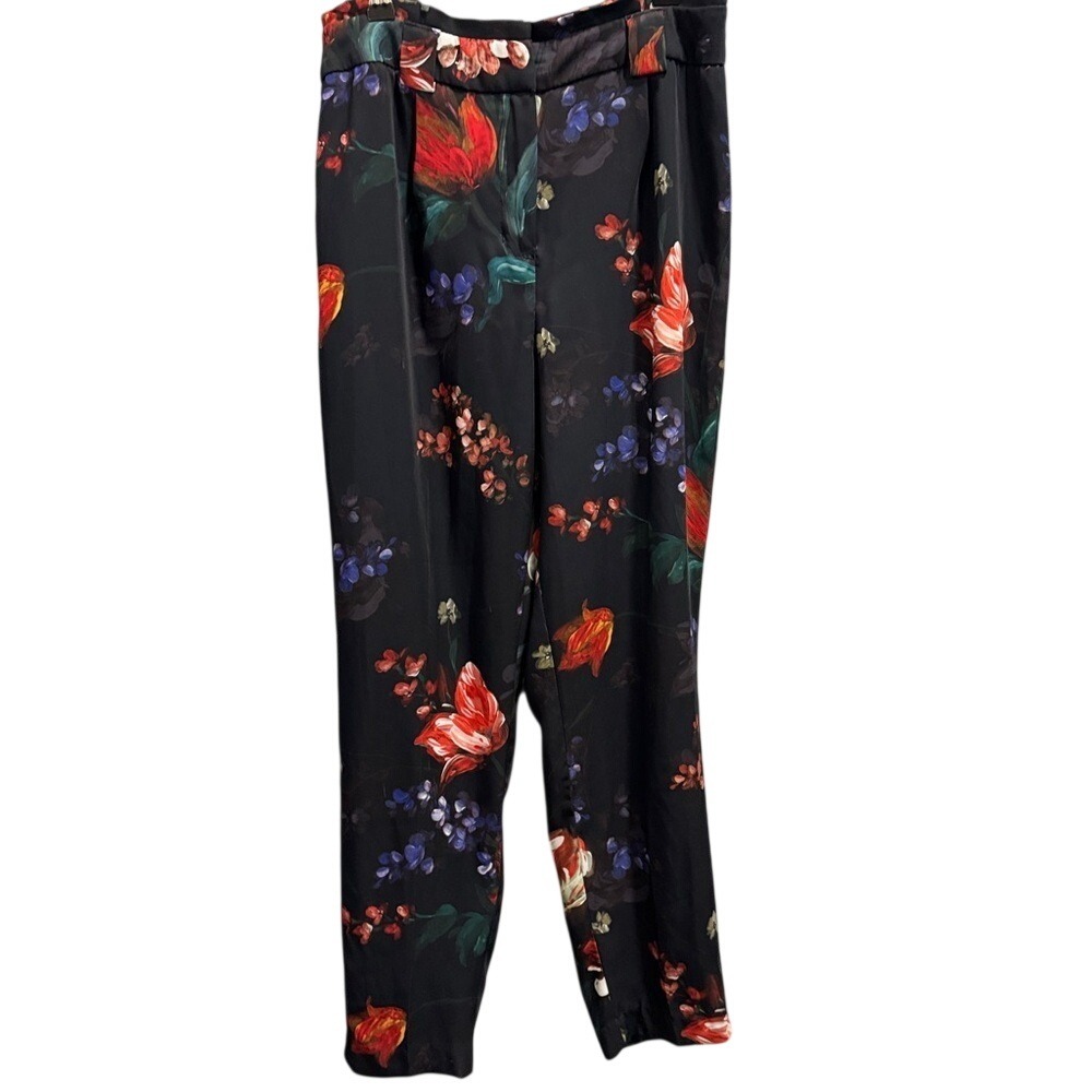 Express Womens Black Floral Tapered‎ Pleated Dress Pants Size 8 Botanical Moody